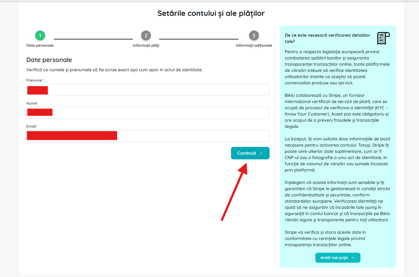 Udfyldning af personoplysninger i oprettelsesprocessen for en Biklo-finanskonto